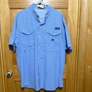 Columbia PFG Men's Light Blue Plaid Omni Shade Super Bonehead XXL Vented Shirt.